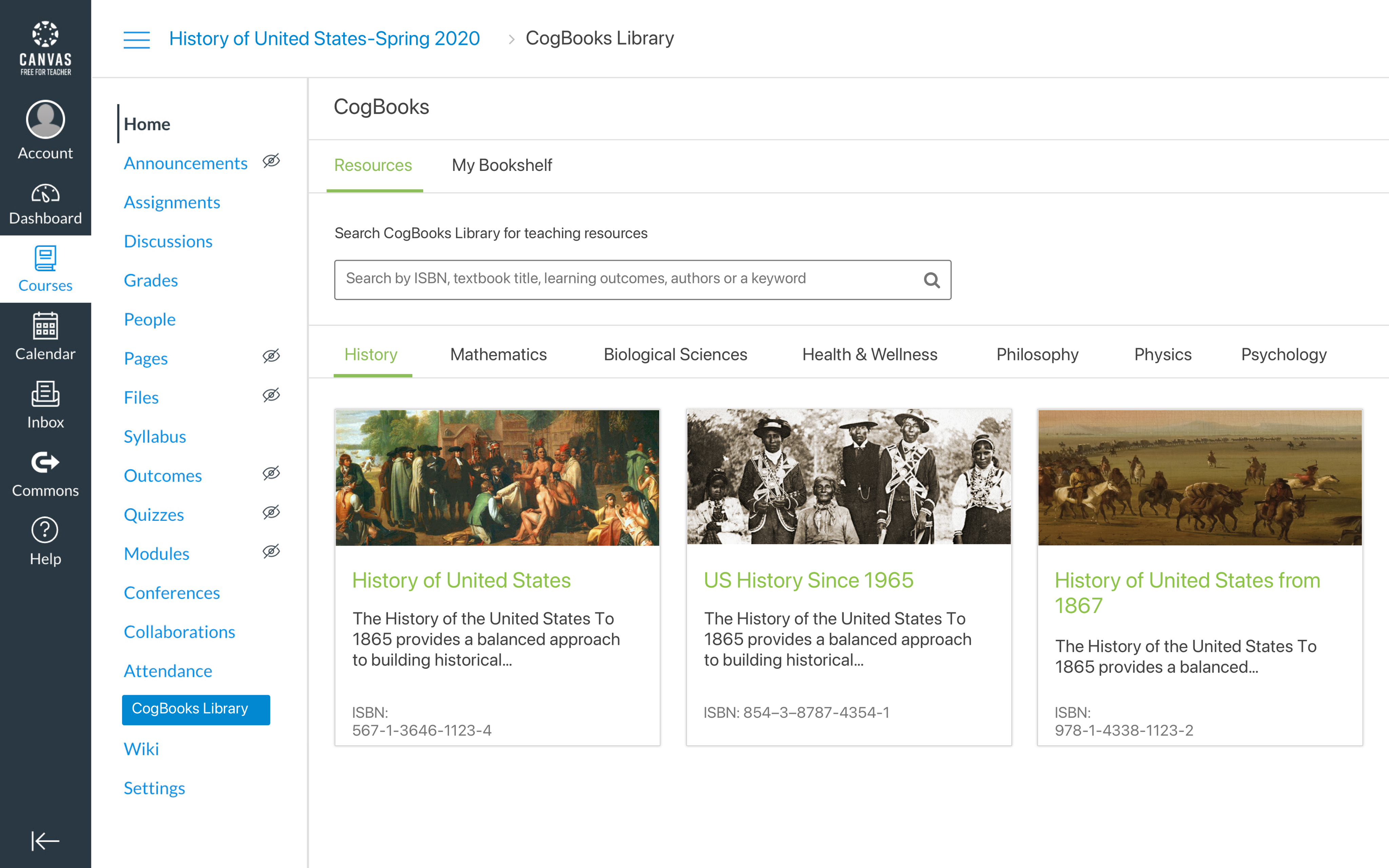 Prototype screen showing CogBooks course catalog in LMS
