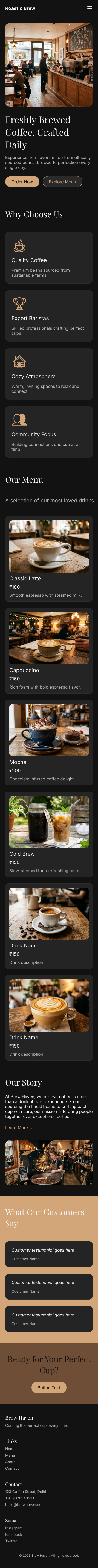 Coffee shop mobile landing page