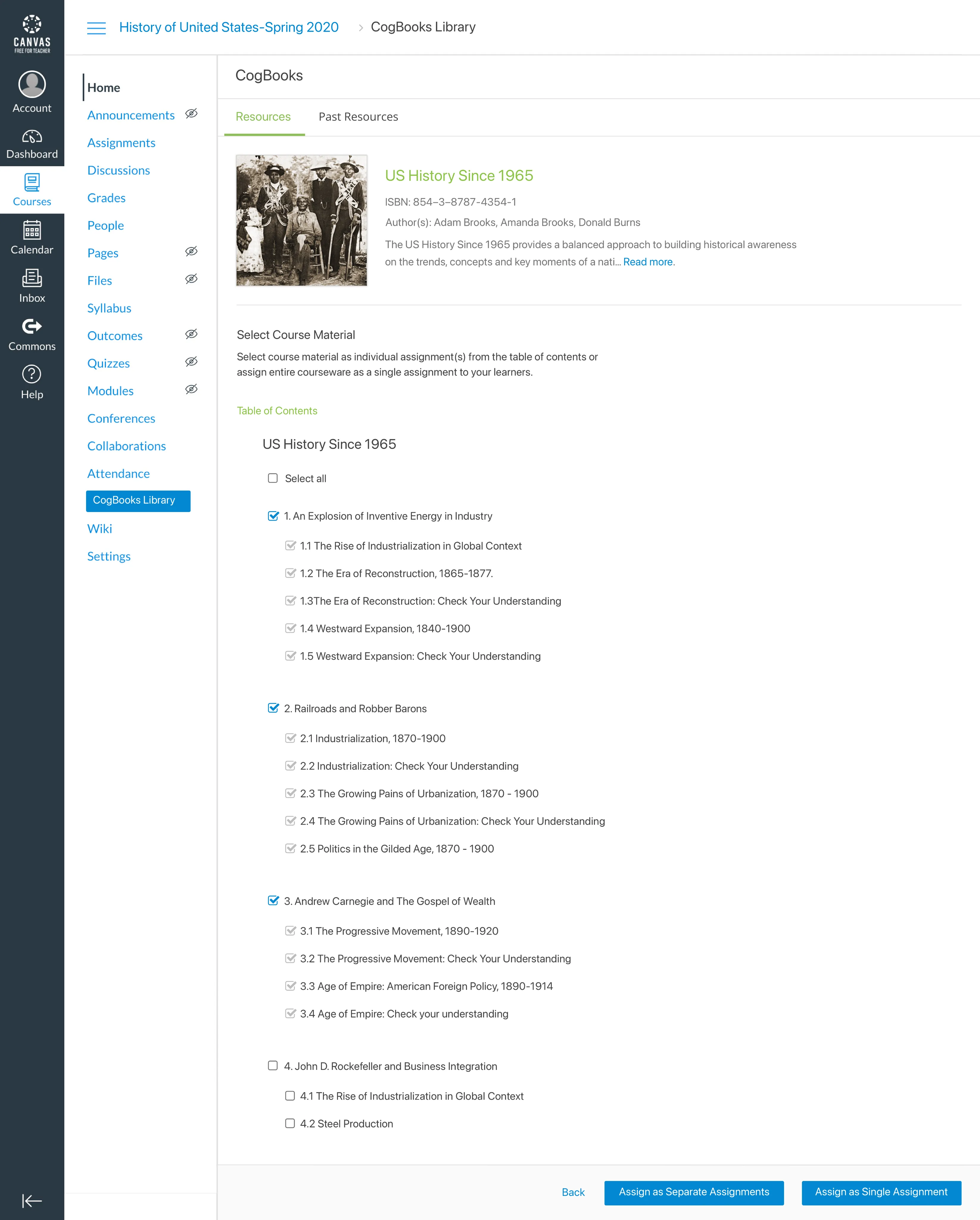 Prototype screen for customising a course