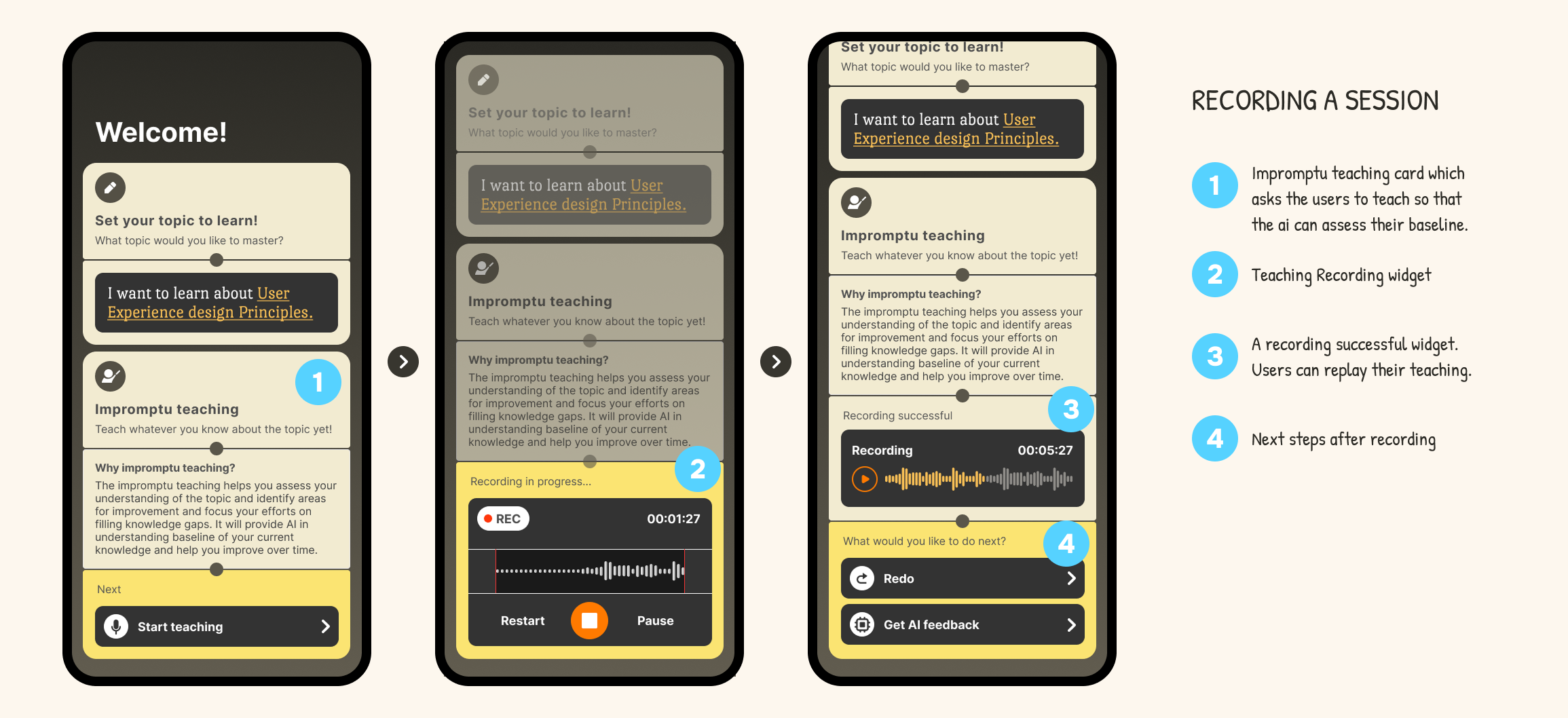 Final polished screen showing recording session flow
